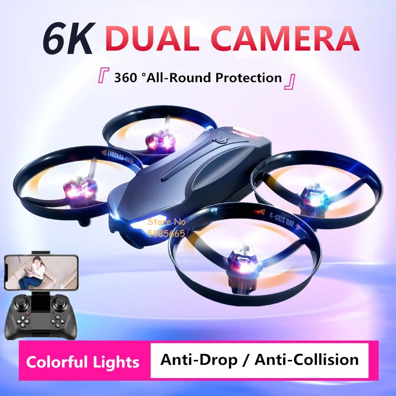 

200M 6K Двойная камера WIFI FPV RC Дрон 20 минут 360 ° Защитите красочный свет 3D Roll Smart Hover с дистанционным управлением, квадрокоптер, игрушка-дрон