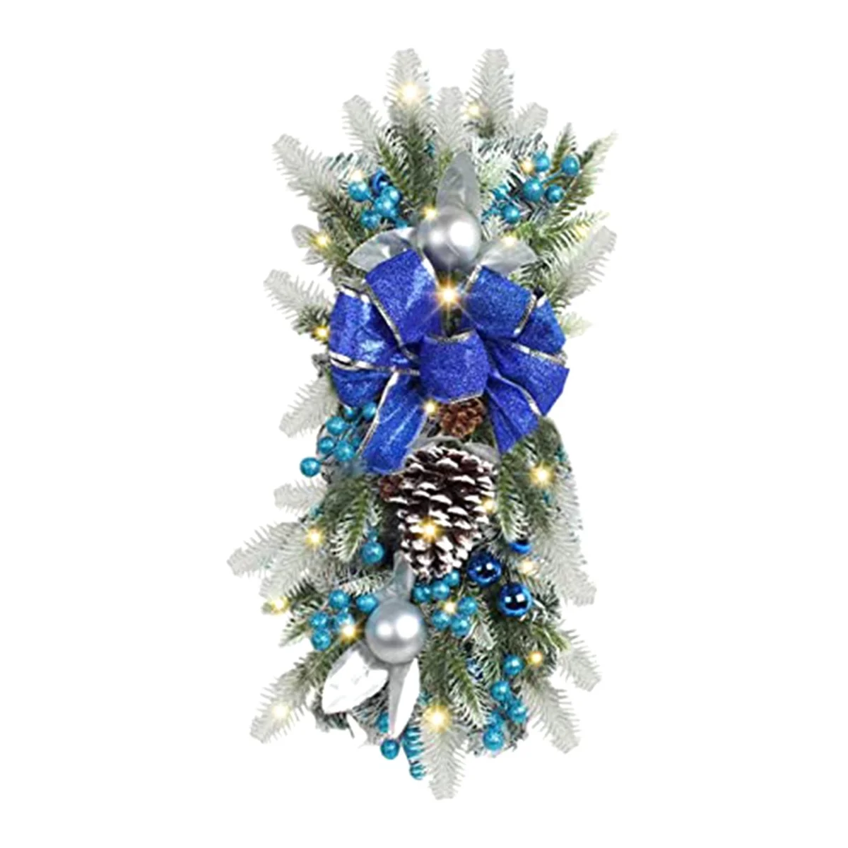 Cordless Prelit Stairway Christmas Swag, Christmas Wreaths for Front Door, Hanging Ornaments for Indoor Outdoor Blue