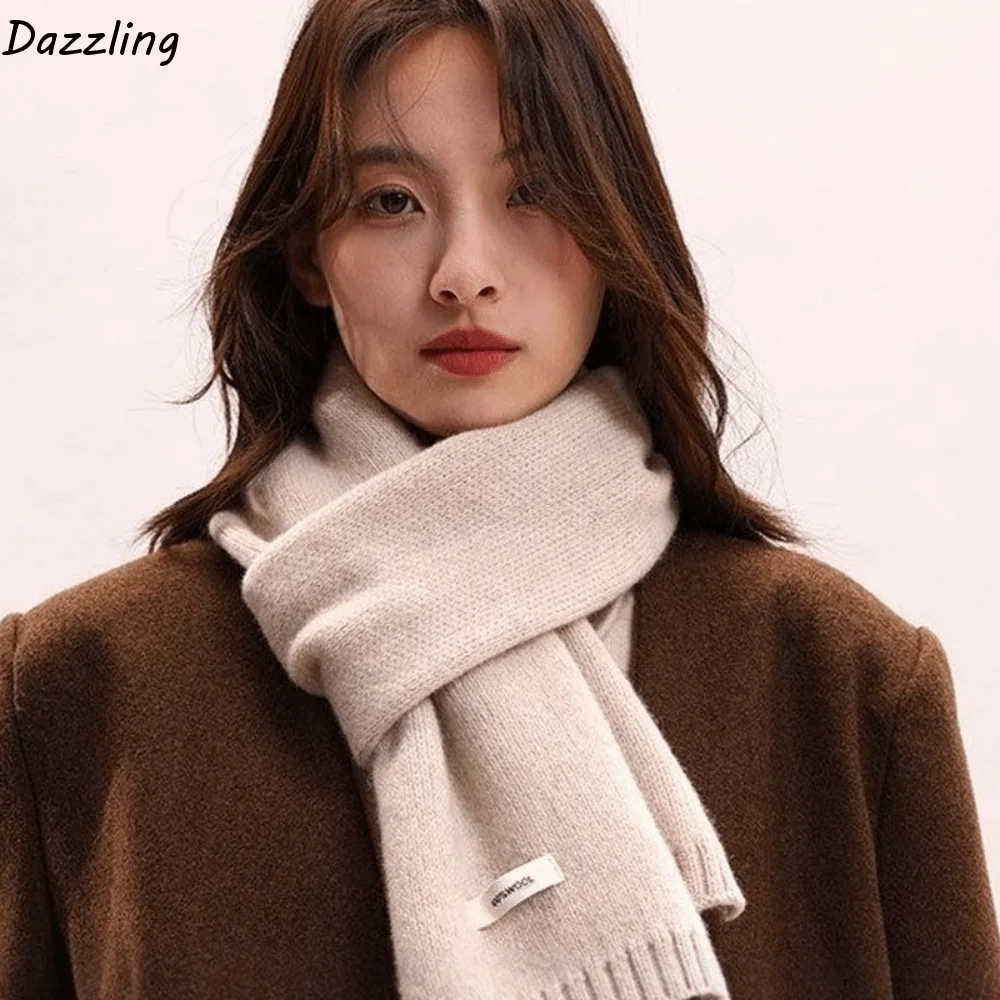 

Large Solid Color Knitting Wool Scarf Cold-proof Soft Long Thickened Neckscarf Versatile Classic Winter Warmer Scarf Winter