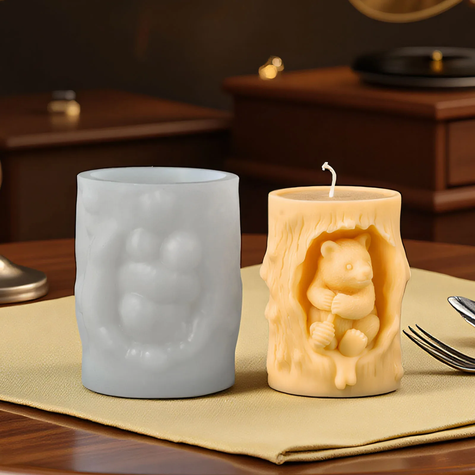 DIY Cute Honey Bear Cylindrical Candle Silicone Mold Embossed Koala Squirrel Aromatherapy Gypsum Doll Resin Desktop Decoration
