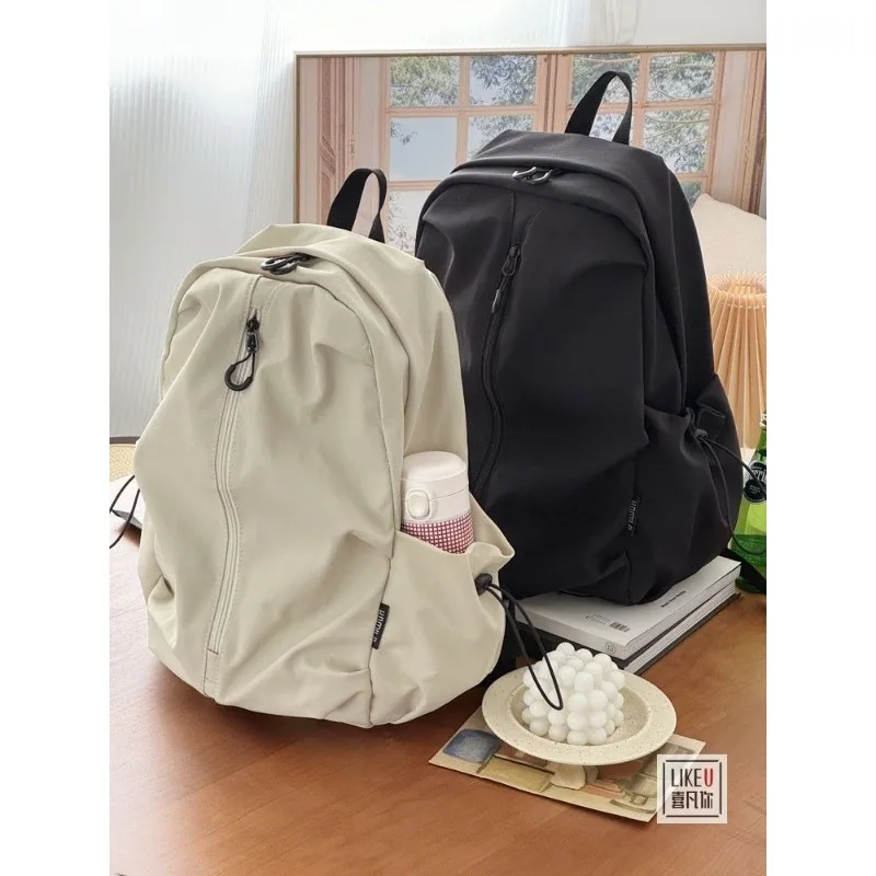 

Original Design Korean Simple Solid Color Zipper Computer Backpack College High School Bag Campus Commuting Bag Nylon Waterproof