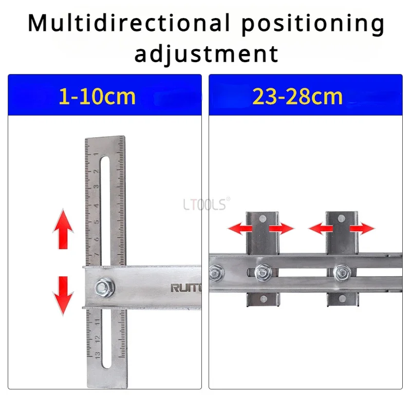 Regla de posicionamiento de perforación para instalación de brazo de armario, localizador de perforación de acero inoxidable, herramienta de