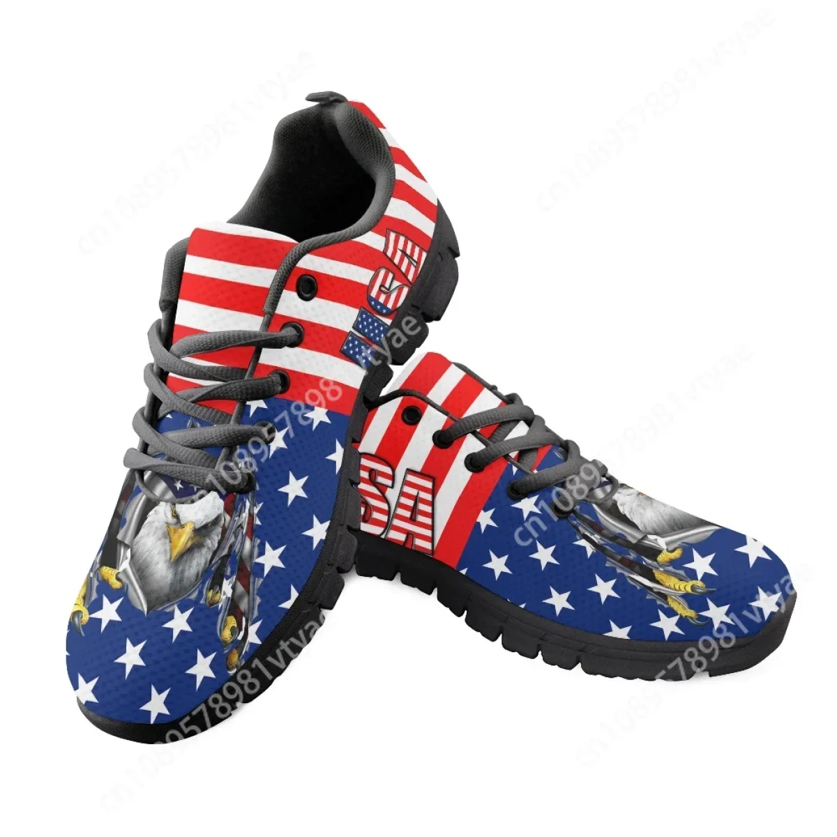 

2023 Female Walking Shoes USA Flag Design Eagle Print Ladies Flat Shoes Summer Autumn Mesh Sneakers for Women Lace-up Zapatillas