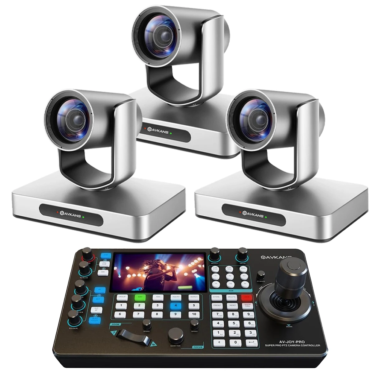 

product card AVKANS PTZ Camera Bundle Kits, 3pcs AV4KN AI Auto Tracking 12X NDI Camera and 1 pcs Super PTZ Joystick Controller