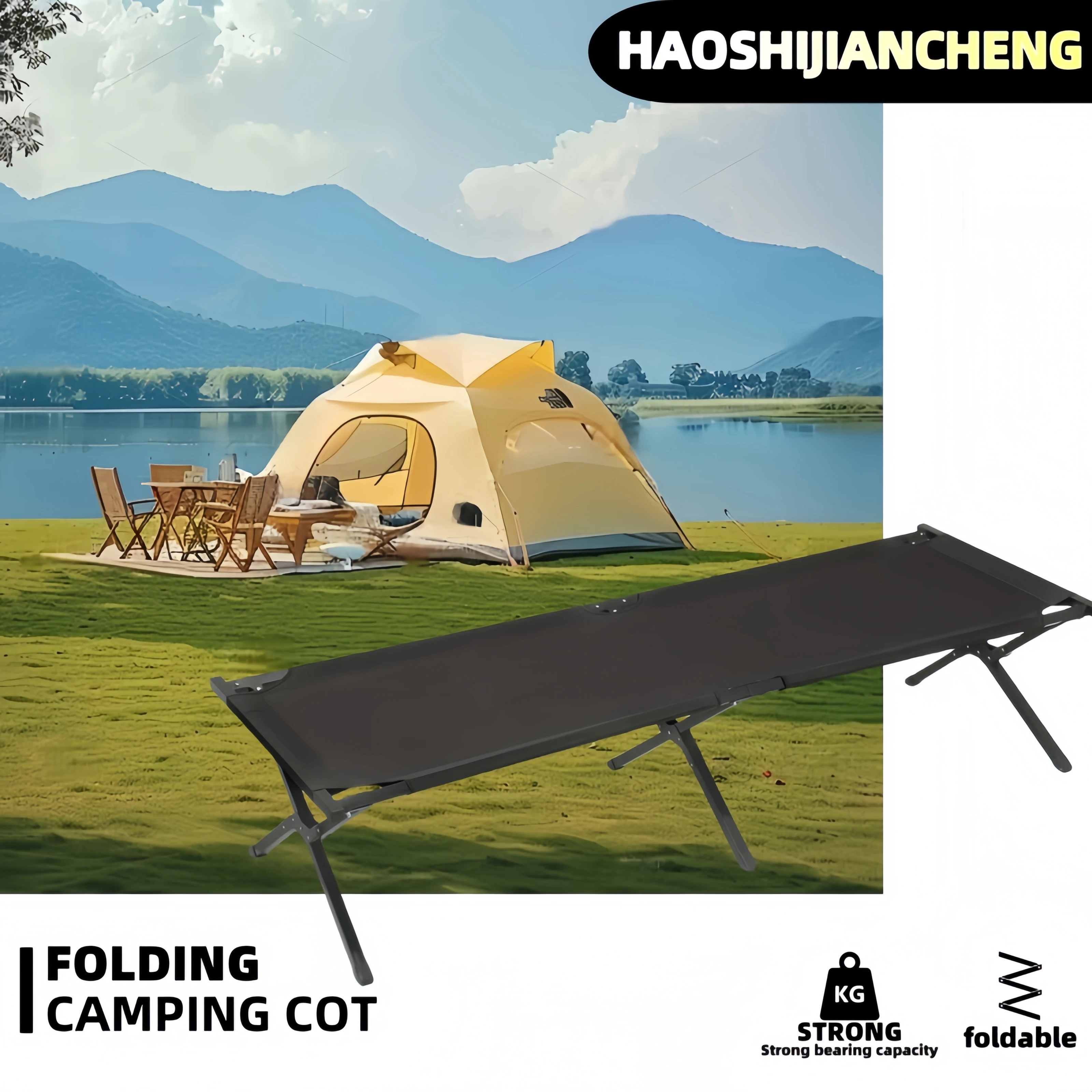 

Adult Outdoor Camping Folding Bed with Handbag, High Load-Bearing, Portable Folding Bed