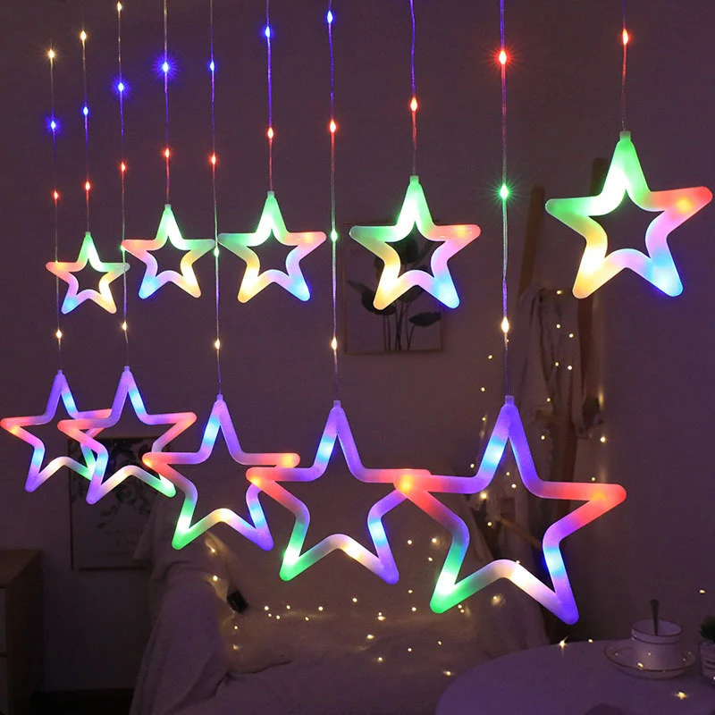 Snowflake light string, 10 Star Multicolor Christmas Lights with Remote, Battery Operated Curtain String Lights for Christmas