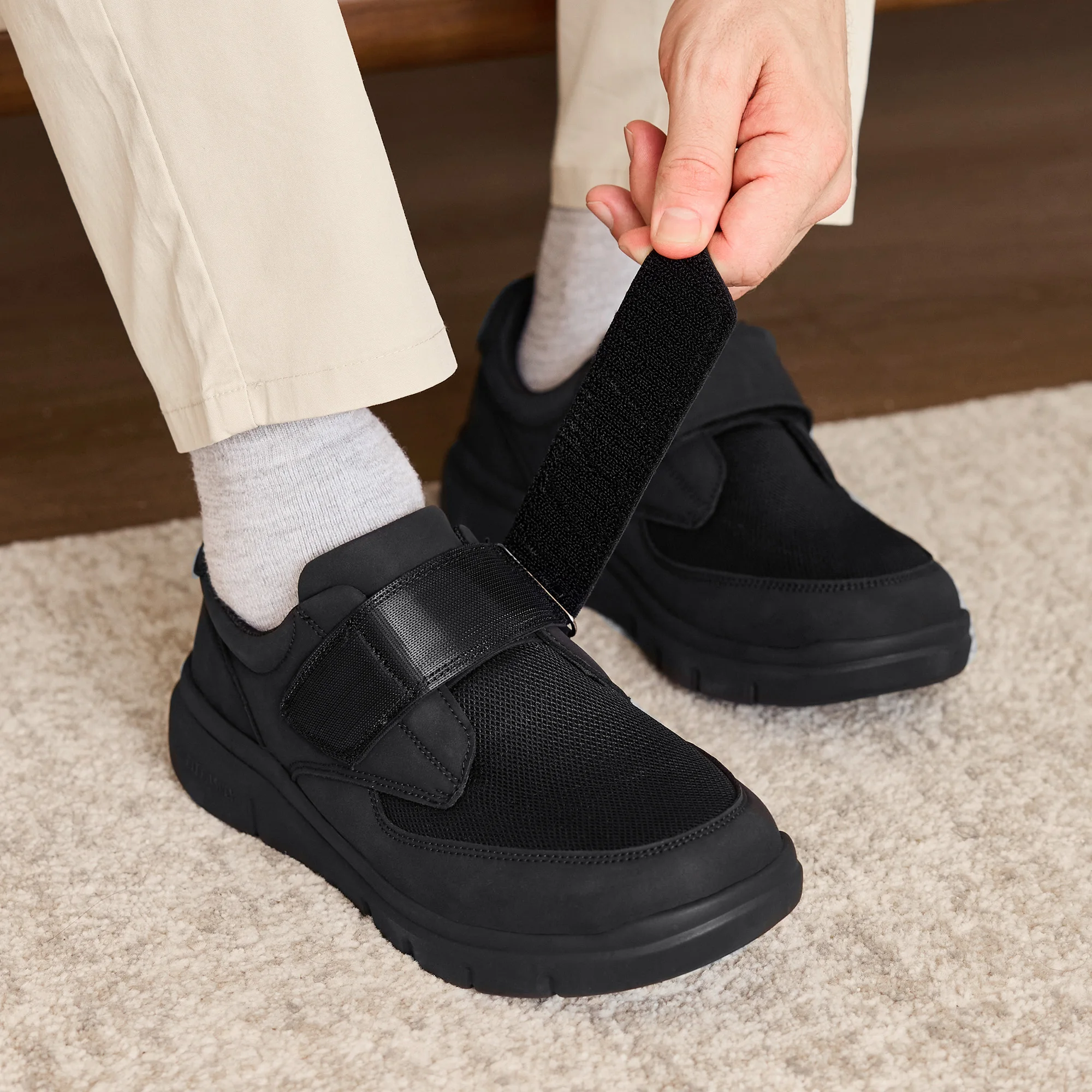 Fittington Herren-Diabetiker-Schuhe, extra breite Zehenpartie, Winterstiefel, warmes Plüschfutter, Hausschuhe für Männer mit geschwollenen Füßen, rutschfest – Detail 9