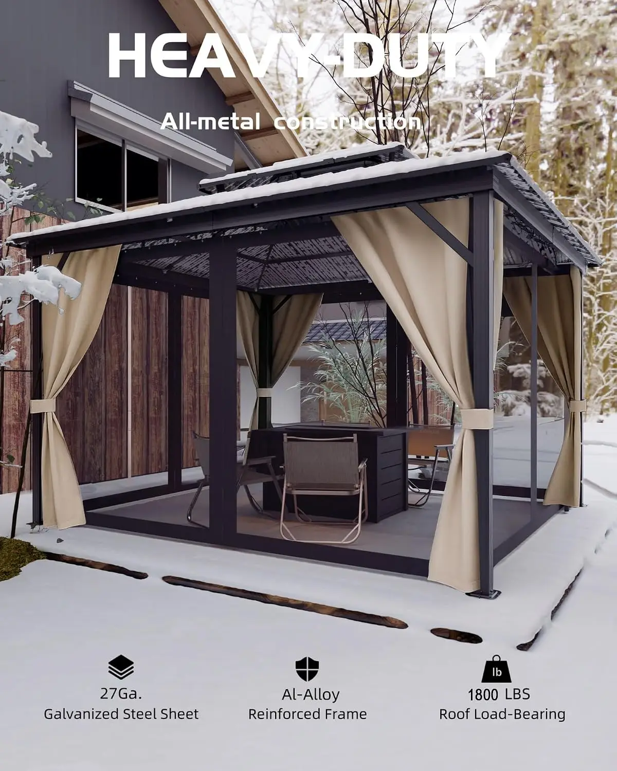 10 x 14 Hardtop Gazebo with Double Galvanized Steel Roof, Breathable Netting and Privacy Curtains – Durable Outdoor, Customized