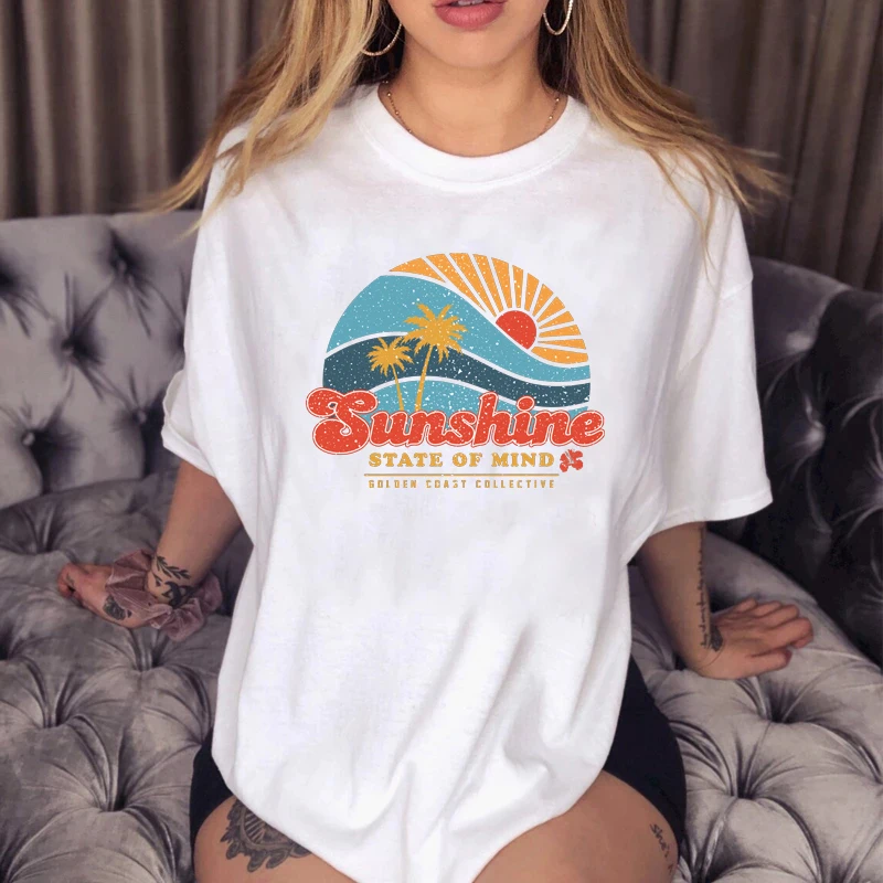 Kuakuayu HJN Beach Style Sunshine State of Mood Graphic T-Shirt Summer Casual Funny Unisex Women Tee Vintage 90s Fashion Tumble