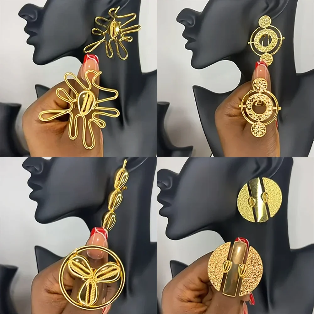 YM 2 stücke Schmuck Sets Für Frauen Hohl Geometrie Ohrringe Temperament Einstellbare Ring Urlaub Party Geschenke Mode Schmuck Zubehör 8