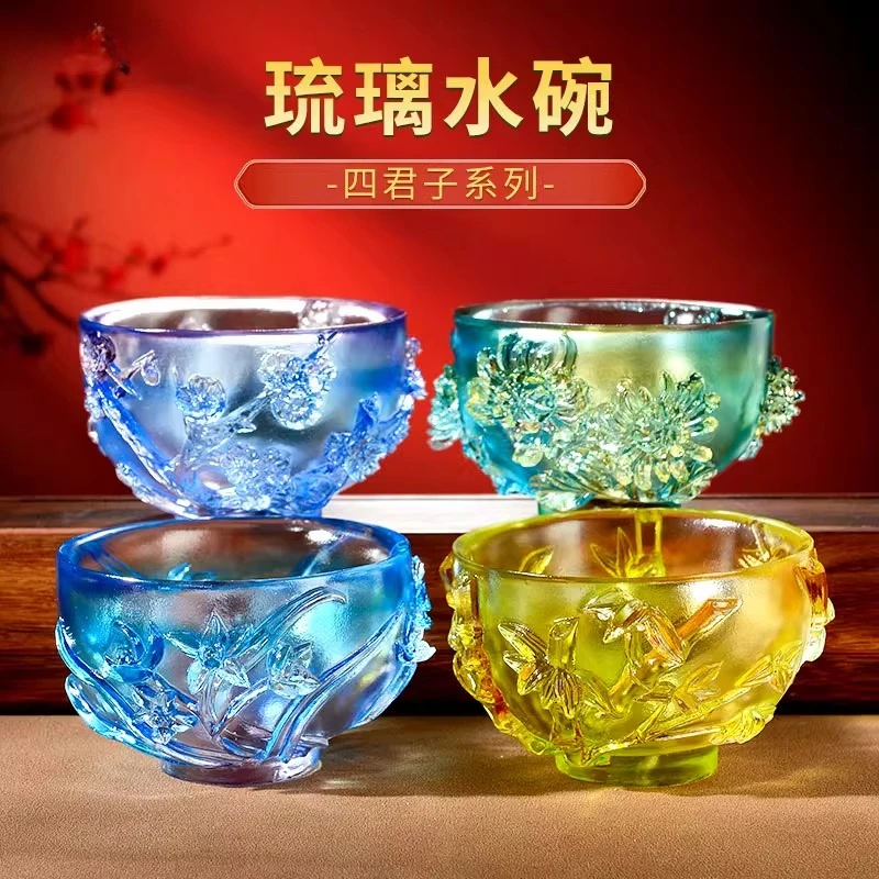 

glazed water supply cup ornament living room household water purification cup tribute bamboo chrysanthemum water supply bowl
