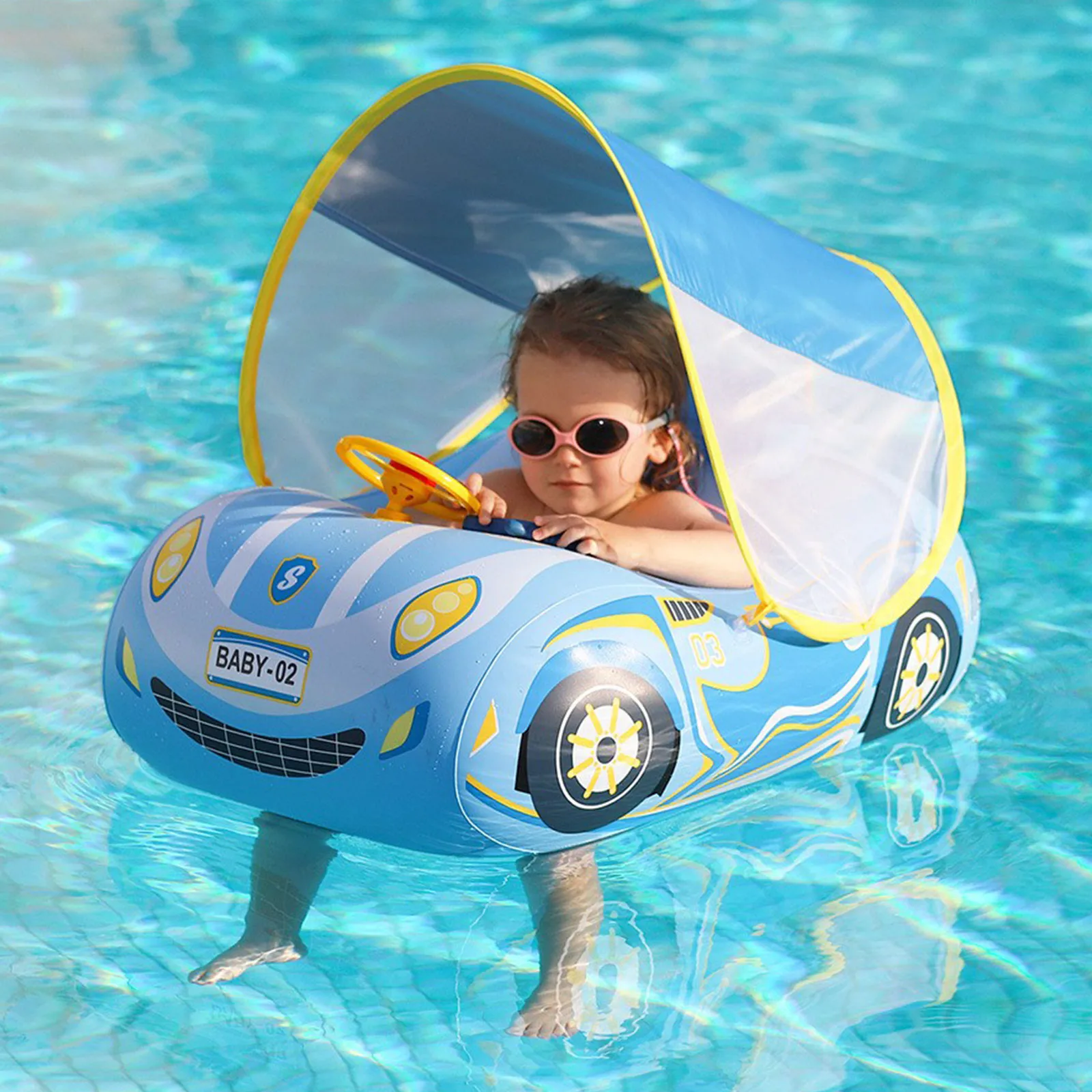 

Inflatable Car Seat Ring, Children's Swimming Ring, With Sunshade, Horn Seat Ring Children's Swimming Pool Party Toys Gift
