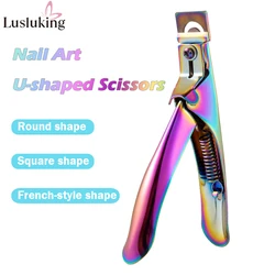 Acrylic Nail Cutter Stainless Steel Rainbow Clipper Scissors U Word False Tips Trimmer Manicure Tools Straight Cut 10pcs Magnet