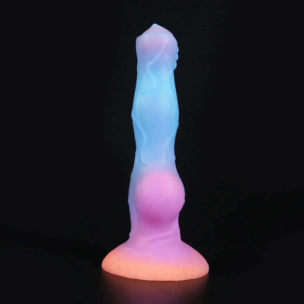 Consolador grande y largo con forma de perro y Animal para mujer, tapón Anal suave de silicona, con forma de Lobo, juguete sexual vibrador brillante