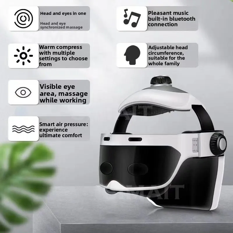 

Electric Head Massager, Home Automatic Hot Compress Massager, Air Pressure Vibration Bluetooth Music Sleep Aid
