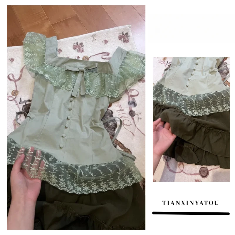 

Japanese Summer Fashion Single Piece/set 2025 New Dopamine Fresh Sweet Lace Small Flying Sleeve Top Short Skirt Women Preppy