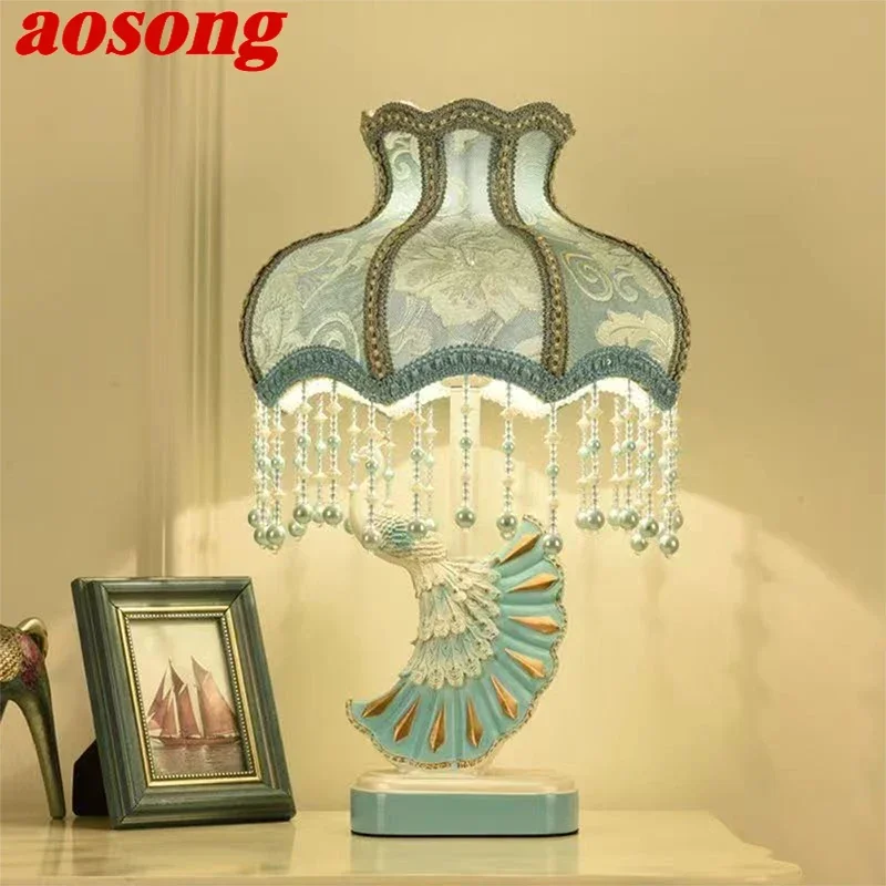 AOSONG European Peacock Table Lamp Luxurious Living Room Bedroom Girl's room Villa Hotels LED Creativity Bedside Desk Light