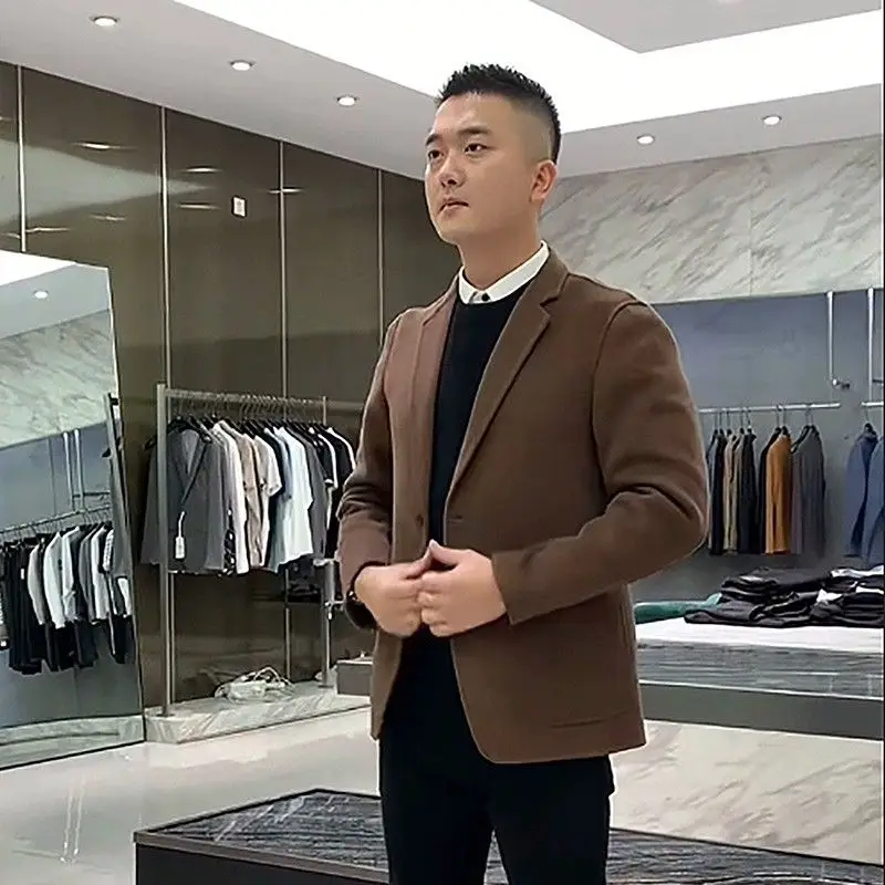 

Autumn Winter Woolen Blazer Fashion Men's Casual Loose High Street Personalized Short Overcoat Men Tops Male Clothes
