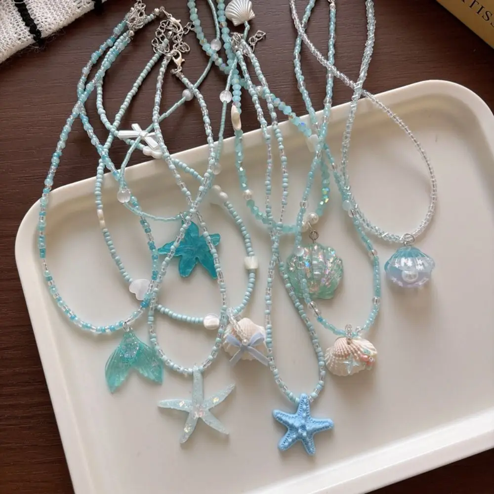 Premium Blue Beaded Shell Starfish Shell Non Slip Beaded Adjustable Lightweight Ocean Resort Daily Wear