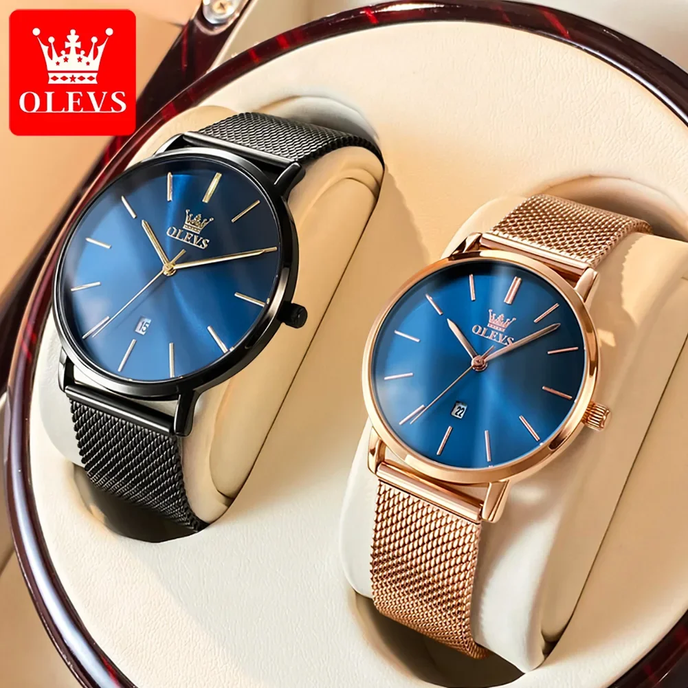 OLEVS 5869 Quartz Watches For Couple Ultra Thin Waterproof Stainless Steel Strap Fashion Couple Wristwatches relogio masculino