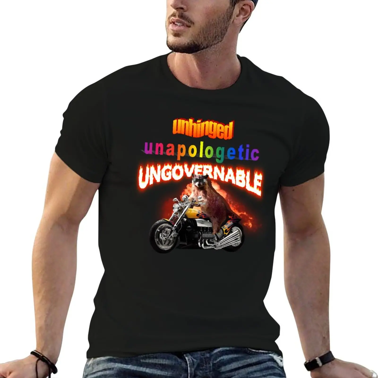 

100% T-Shirt shirts raccoon man Unapologetic, t fit for Ungovernable tshirt cotton Unhinged, slim