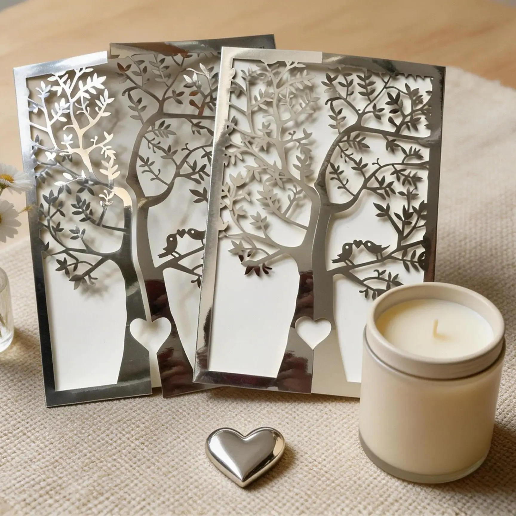 10pcs Silver Tree Laser Cut Wedding Invitation Covers Love Bird Birthday Party Invite Cards for Greeting Party Favor Decoration