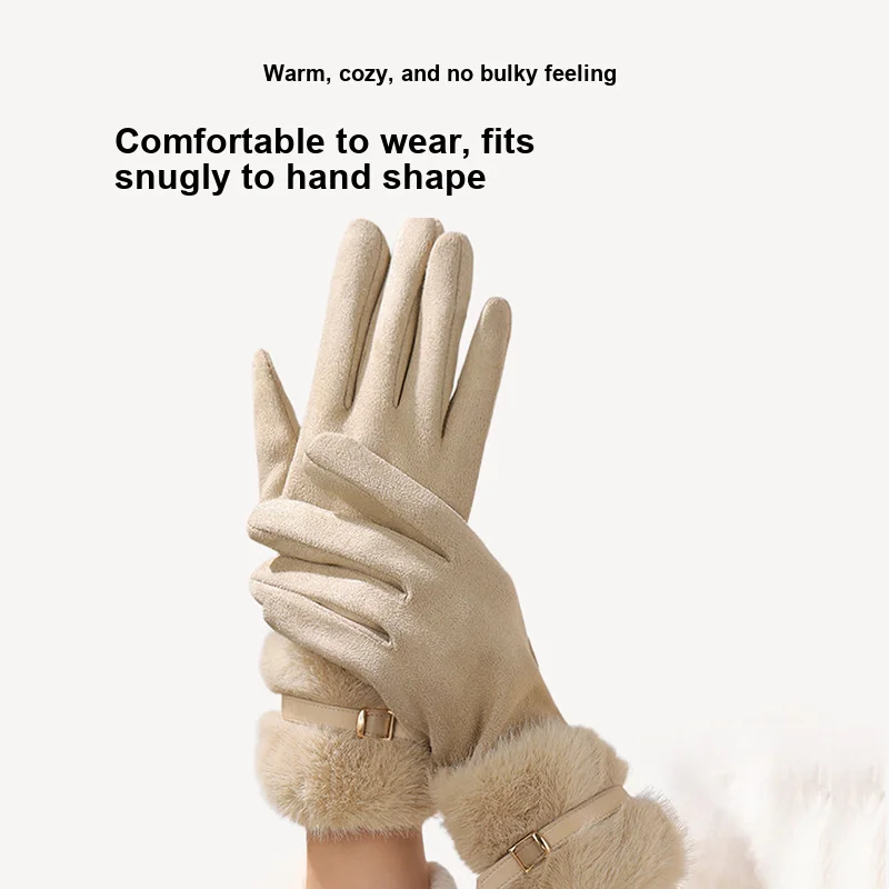 Winter Gloves for Men Women Fleece Lined Thick Deer Velvet Warm Touch Screen Windproof Outdoor Cycling Gloves