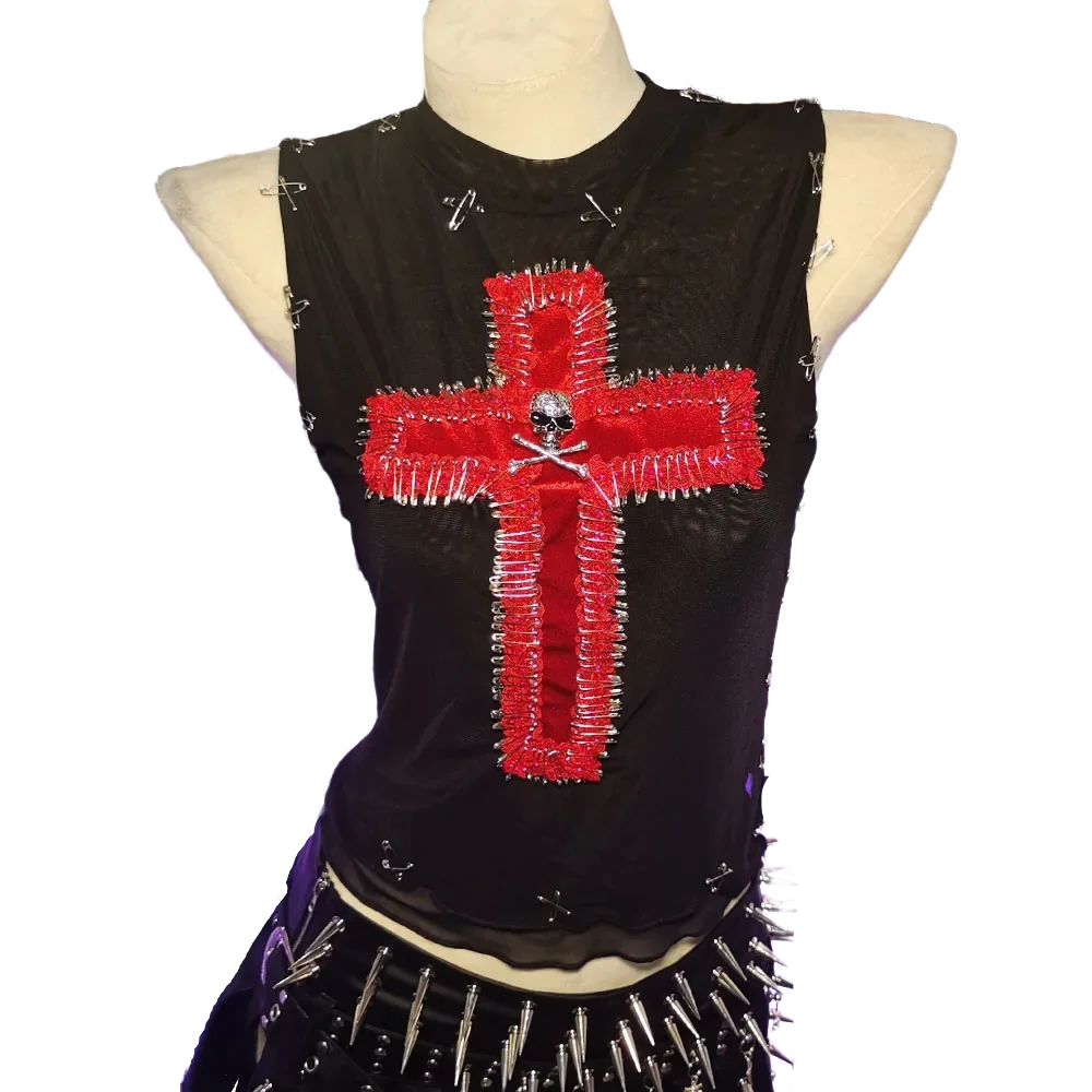 

Teen Emo Grunge Skull Fashion Revival Goth Club Wear E-Girls Cross Y2K TOPS Harajuku Punk Rock Gothic Tank Cyber Pin