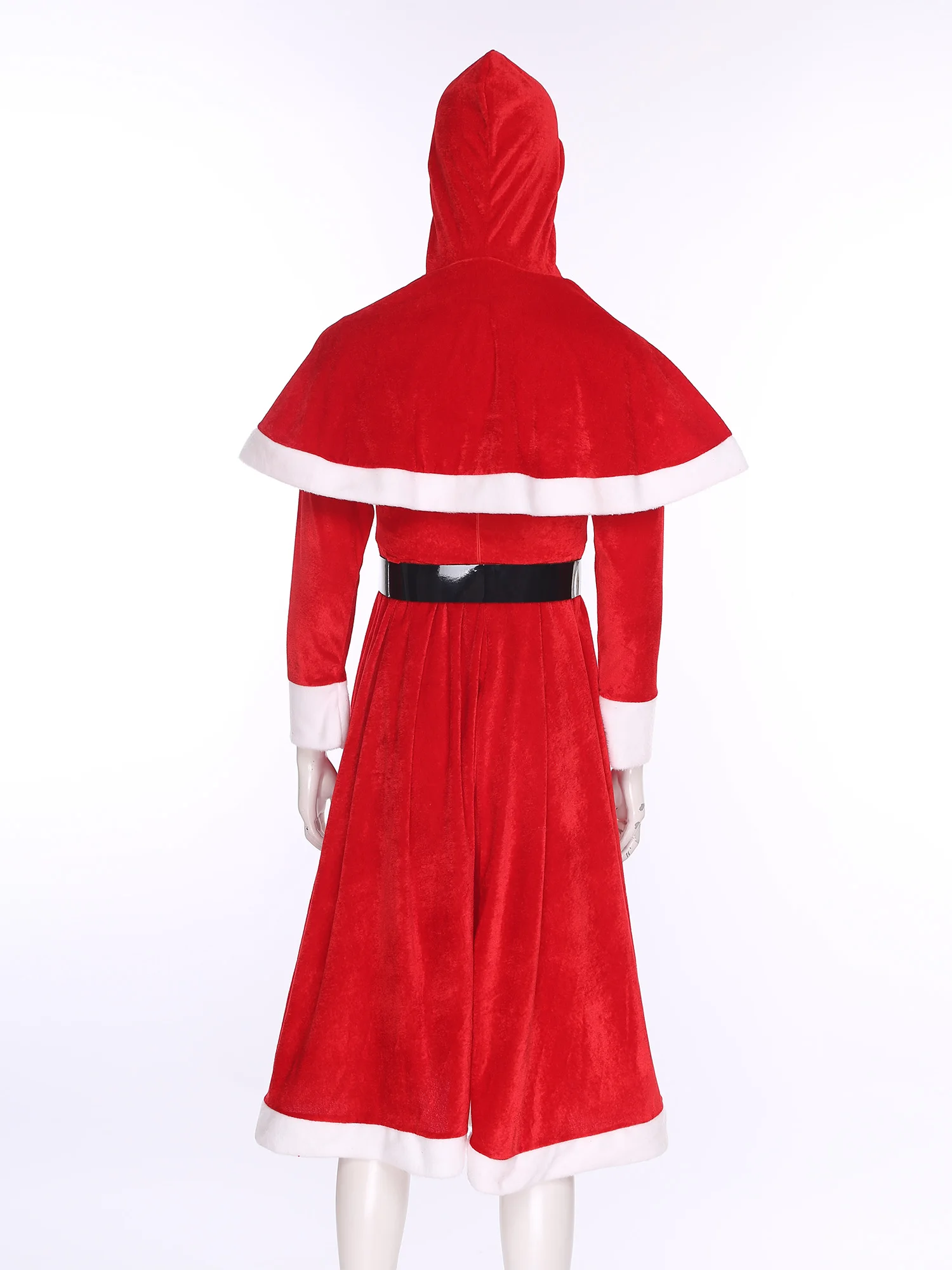 女性クリスマス長袖ベルベットドレスフード付きケープベルト付きクリスマス新年パーティーカーニバルミセスサンタクロースコスプレ衣装