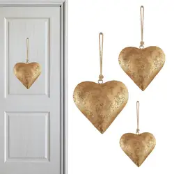 Metal Heart Wall DecorDurable Heart Shaped Iron Ornament Golden Antique Finish And Heart Bell Home Decor Accessories