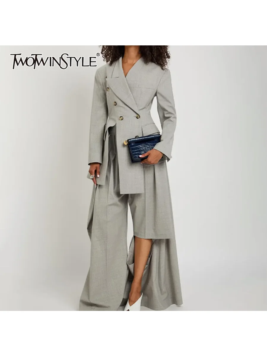 TWOTWINSTYLE Solid Spliced Button Slimming Jacket for Women Lapel Neck Long Sleeve Patchwork Button Casual Jackets Female Style