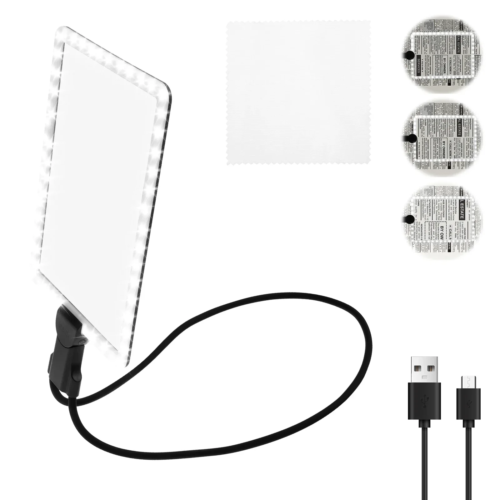 Portable Hands-Free Wearing Magnifying Glass Magnifier with 50 LED Flexible Gooseneck Full Page Magnifier for Reading Aid Sewing