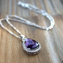 CAOSHI Charming Purple Cubic Zirconia Pendant Necklace Lady Engagement Party Jewelry Temperament Female Anniversary Accessories