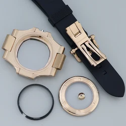 Rose Gold Black 40mm Watch Case Rubber Bracelet Sapphire For Modified Nautilus Seiko NH35 NH34 NH36 NH38 Movement 30.8mm Dial