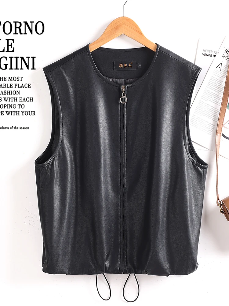 

Женский кожаный жилет из овчины, осень-зима 2025, новая модель, свободный крой, широкая версия, утепленная верхняя одежда