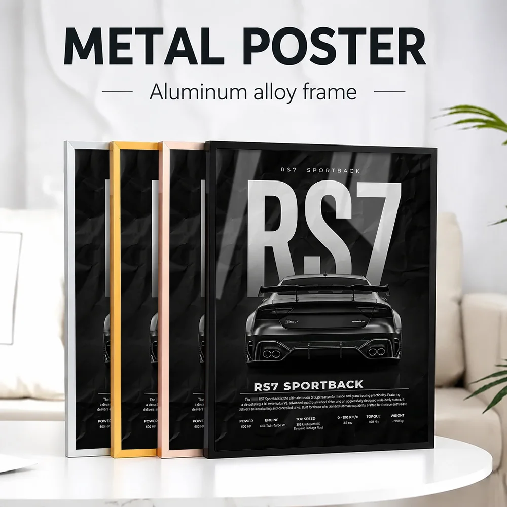 A Dramatic Germany RS7 Sportback Metal Poster With Aluminum Alloy Frame Personalized Photo Blueprint Style Wall Art For Garage