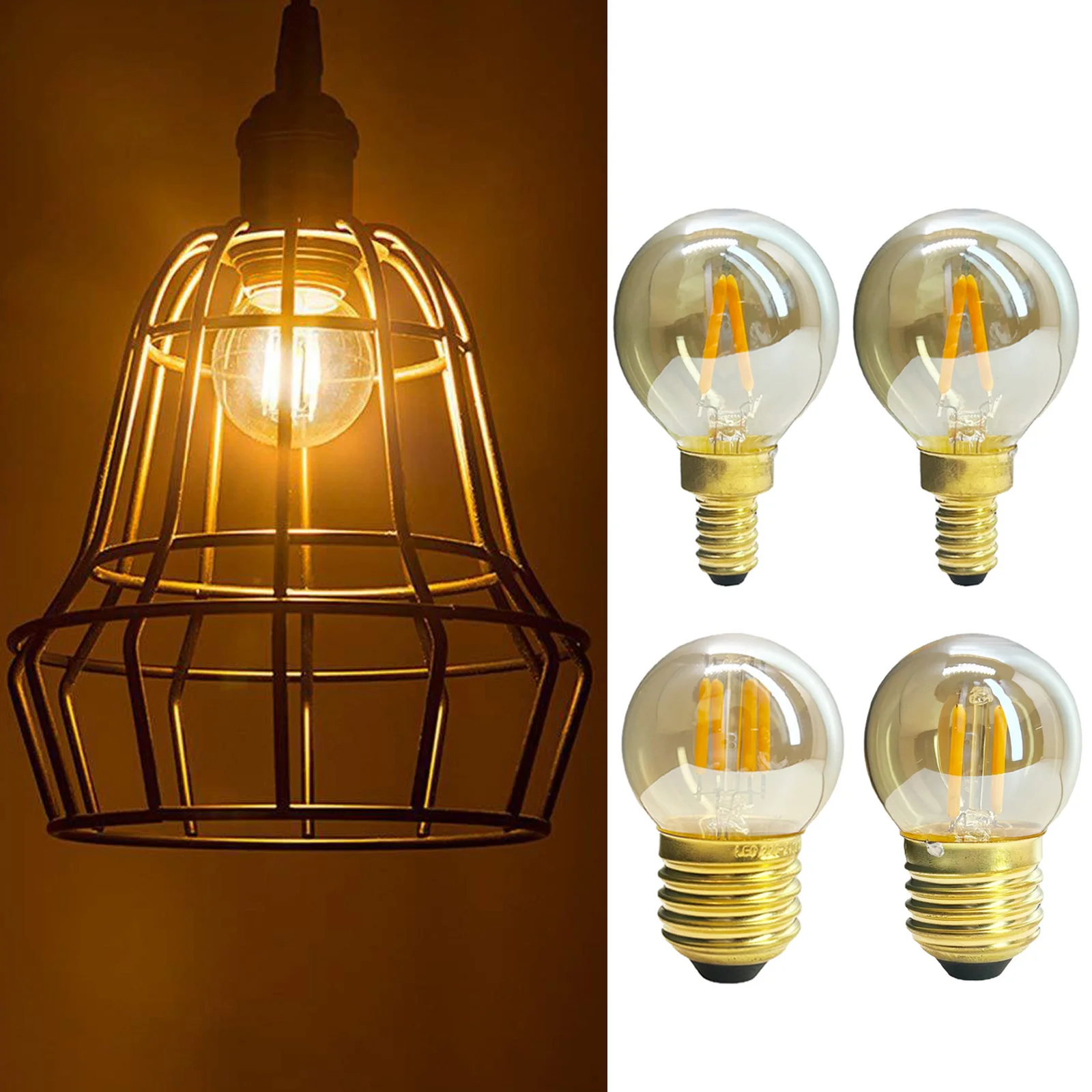 G40 Led Filament Globe Light Bulbs Amber Glass 360/Degree Beam Angle 220V 110V 1W 2W 3W Vintage Lampada Living Room Edison Bulb