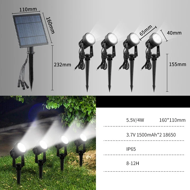 Outdoor Solar LED Lawn Lamp 3000K/6000K/RGB Waterproof IP65 Solar Garden Light Spotlight for Wall Lighting