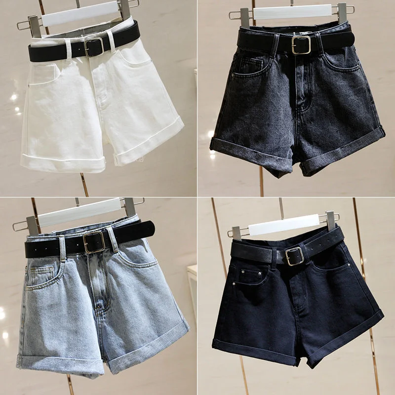 High Waist Denim Short Pant Jeans Women Summer Loose Slim Wide Legs Korean Jeans Shorts Streetwear Without Belt