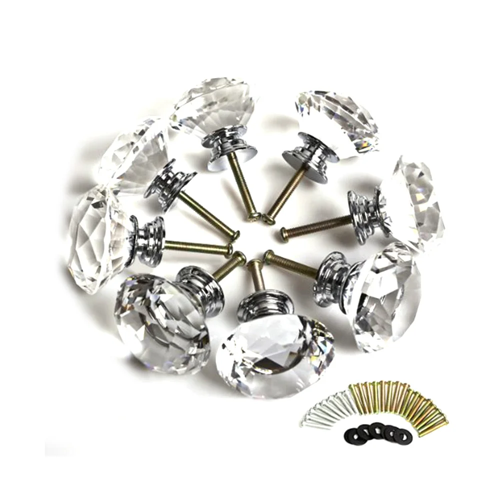 

8Pcs Transparent Crystal Glass Diamond Door Knobs 40mm for Cabinet Kitchen Cupboard Drawer Handles Clear Pulls