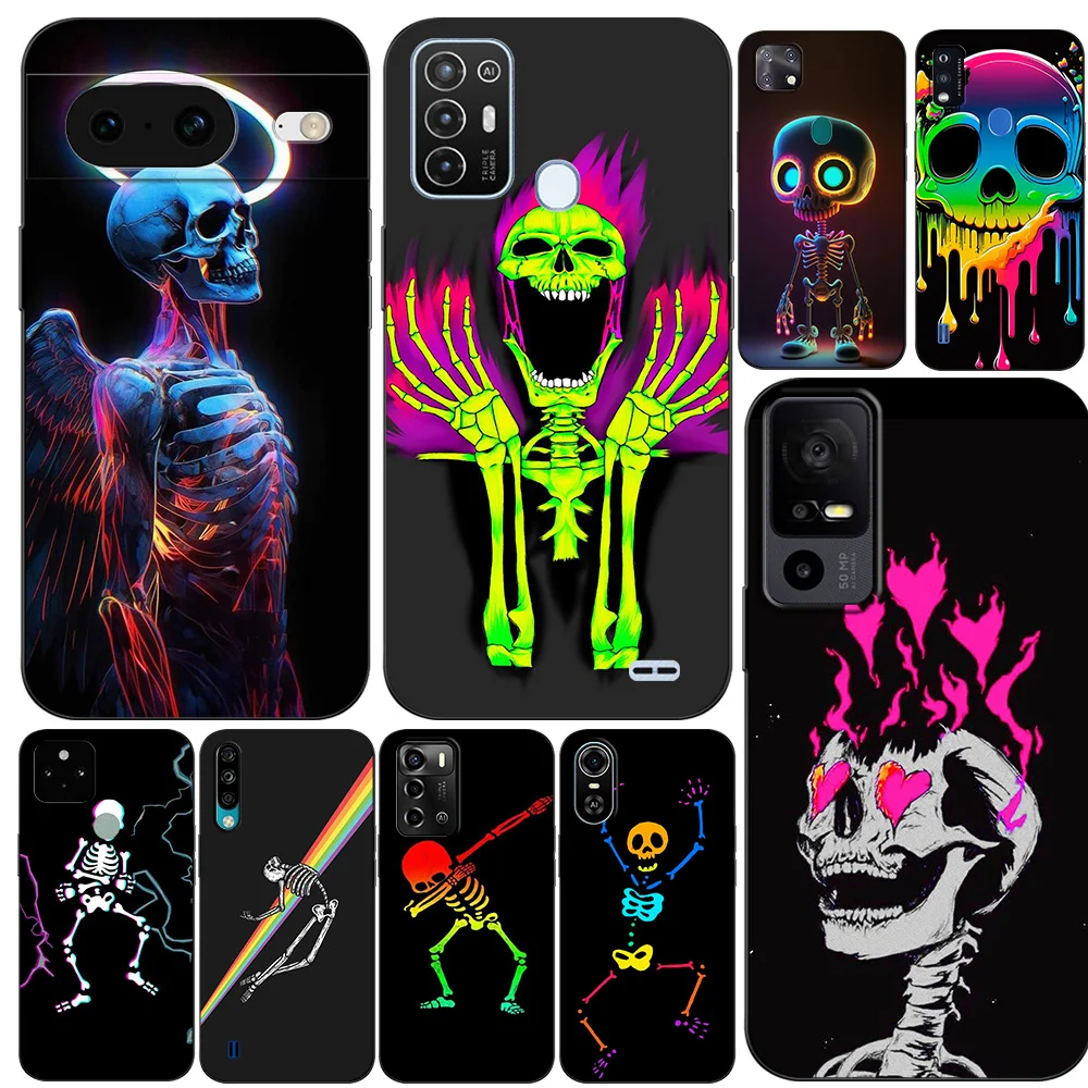 Capa de telefone tpu preta, design legal e engraçado do crânio, para zte a3 a5 a7 2019 a31 lite plus a51 a71 a7s v2020 l210 l8 smart vita 2022 v30