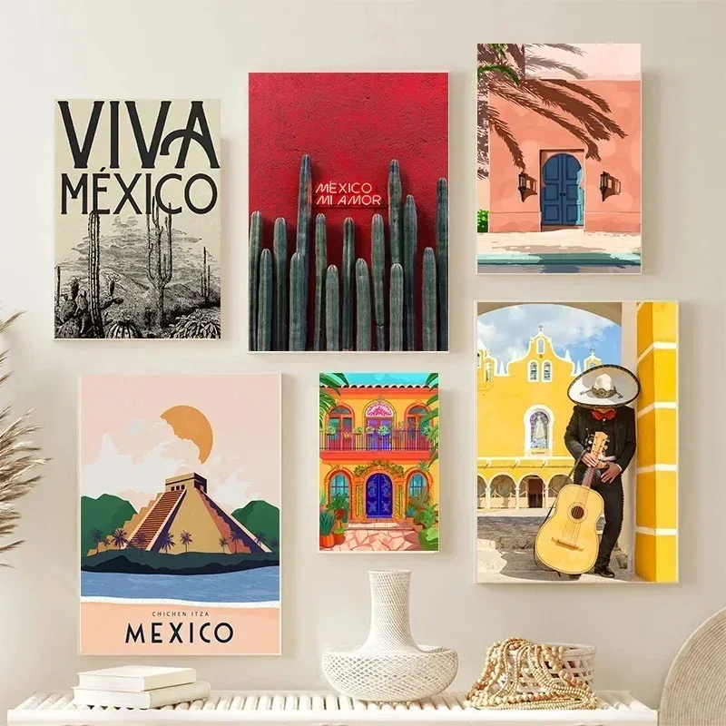 Paisaje de viaje de México Vintage, fotografía nativa mexicana, póster artístico de México, pintura en lienzo, impresiones de pared, imagen, decoración del hogar para habitación
