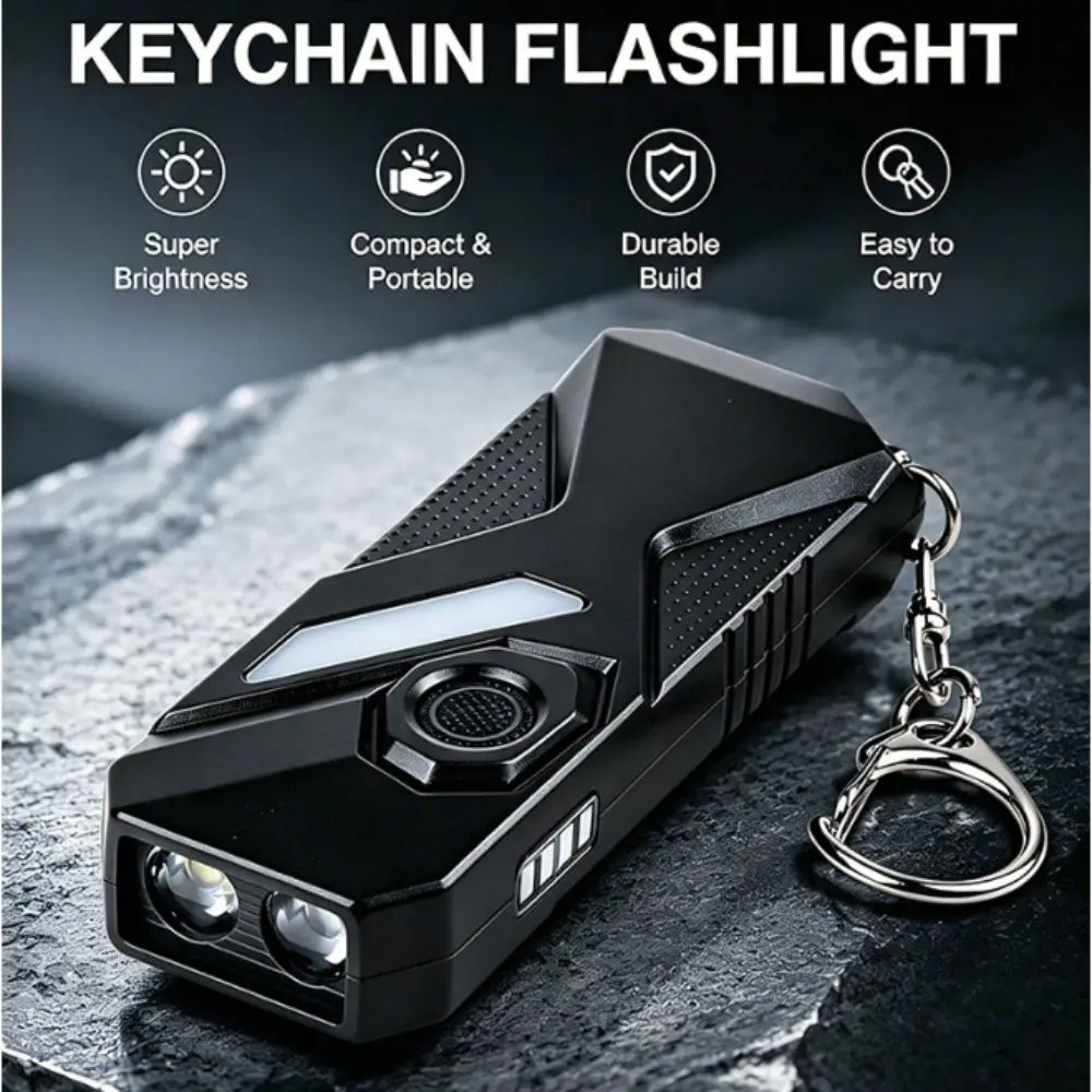 Rechargeable Keychain Flashlight Double Front Lights Side Light Panel Detection Lamp Purple Light Multifunctional