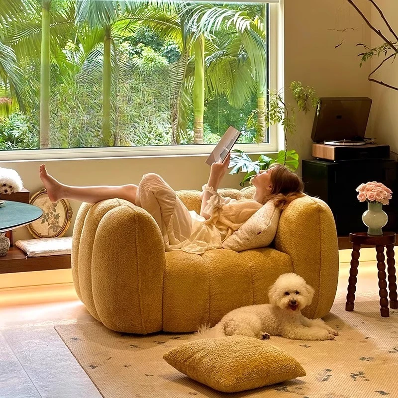 

Cream wind pumpkin single sofa 2025 new fabric sofa, living room small apartment bedroom lazy sofa