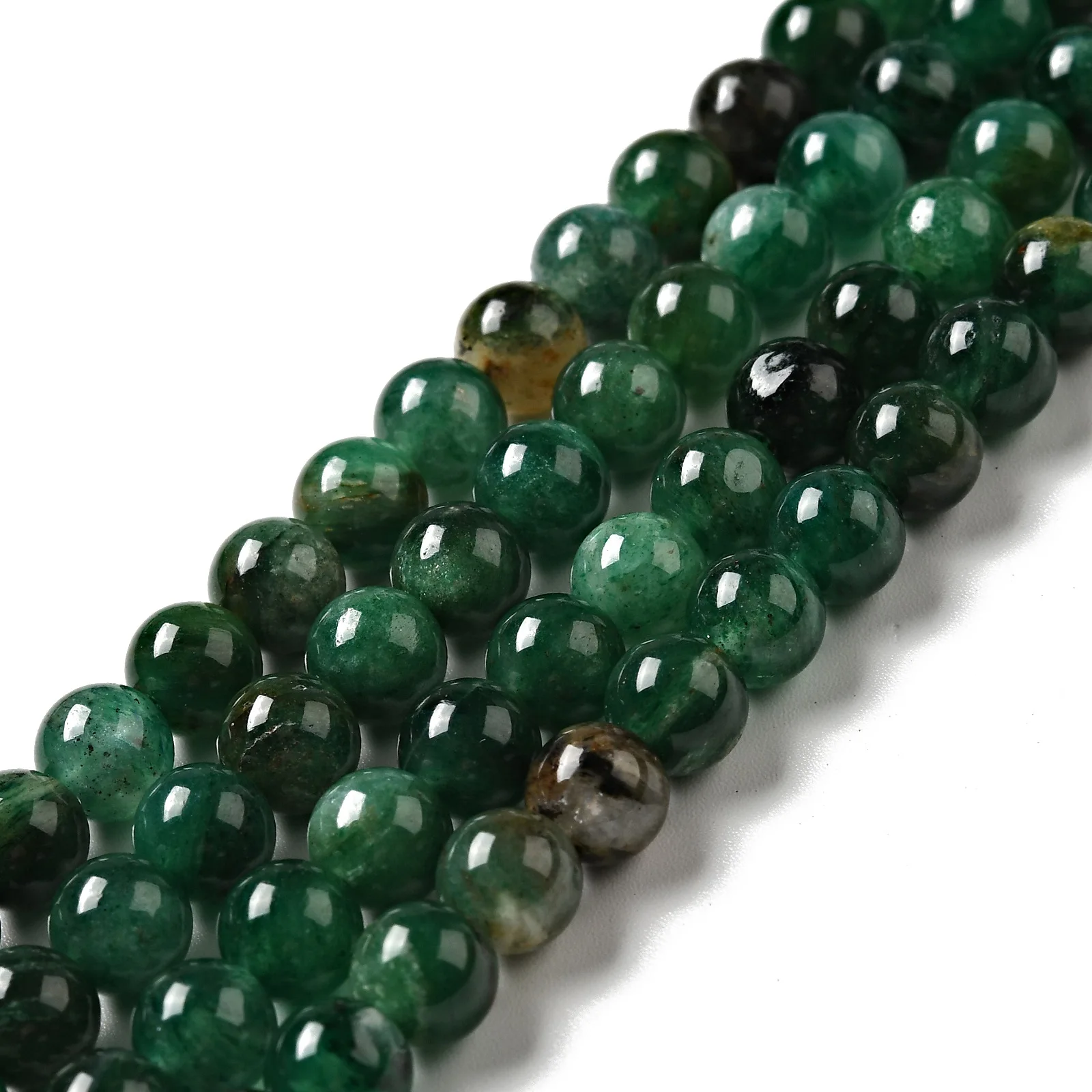 2 Strands 6.5mm Round Natural Emerald Beads