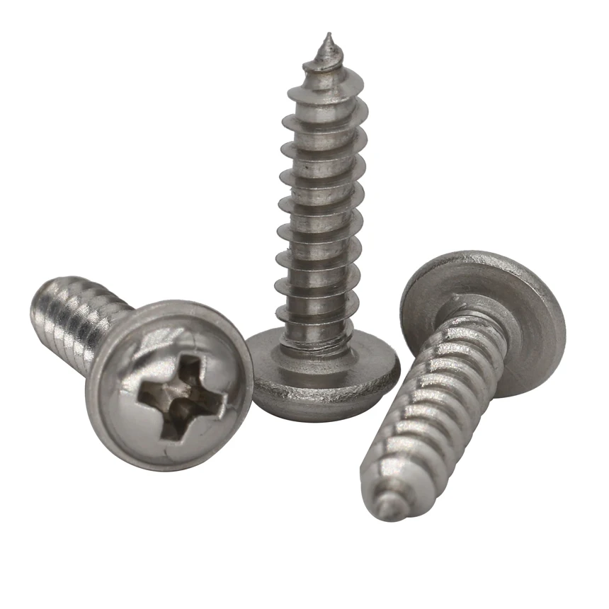 M2 M2*8 M2x8 M2*10 M2x10 304 Stainless Steel ss PWA Pan Round Head Pointed Tail Cross Phillips Self Tapping Screw With Washer