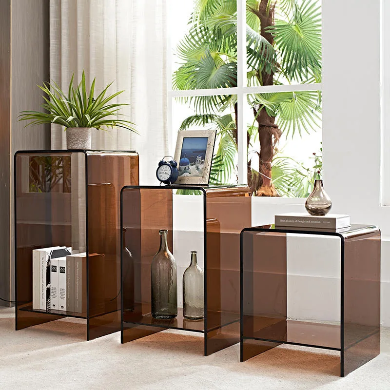 New acrylic simple transparent gray sofa side table living room double-layer storage box corner