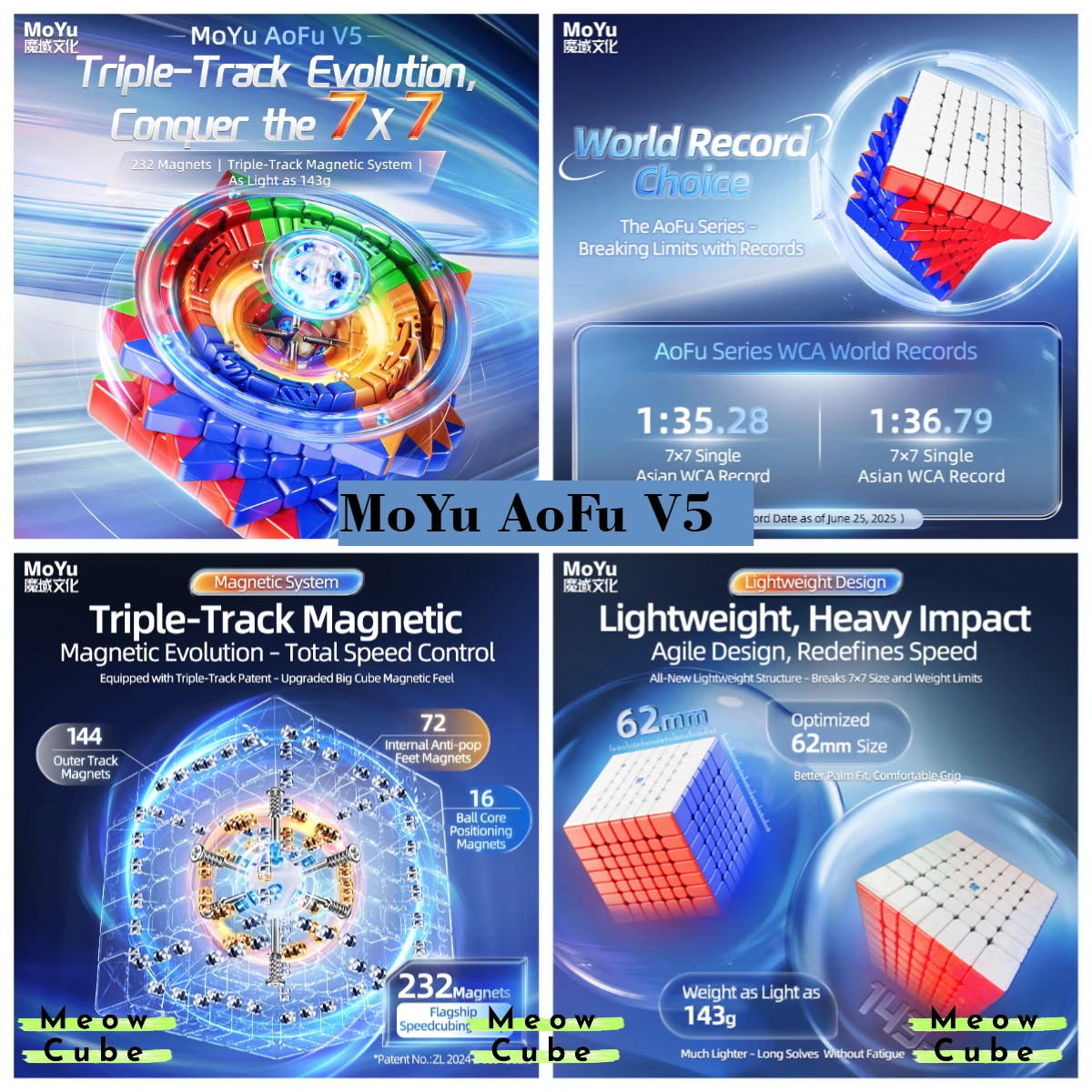 NEW! [MeowCube] MoYu AoFu V5 Speed Cube 7x7 Triple-Track Magnetic Hands-on Educational Toys Puzzles Cubo Magico