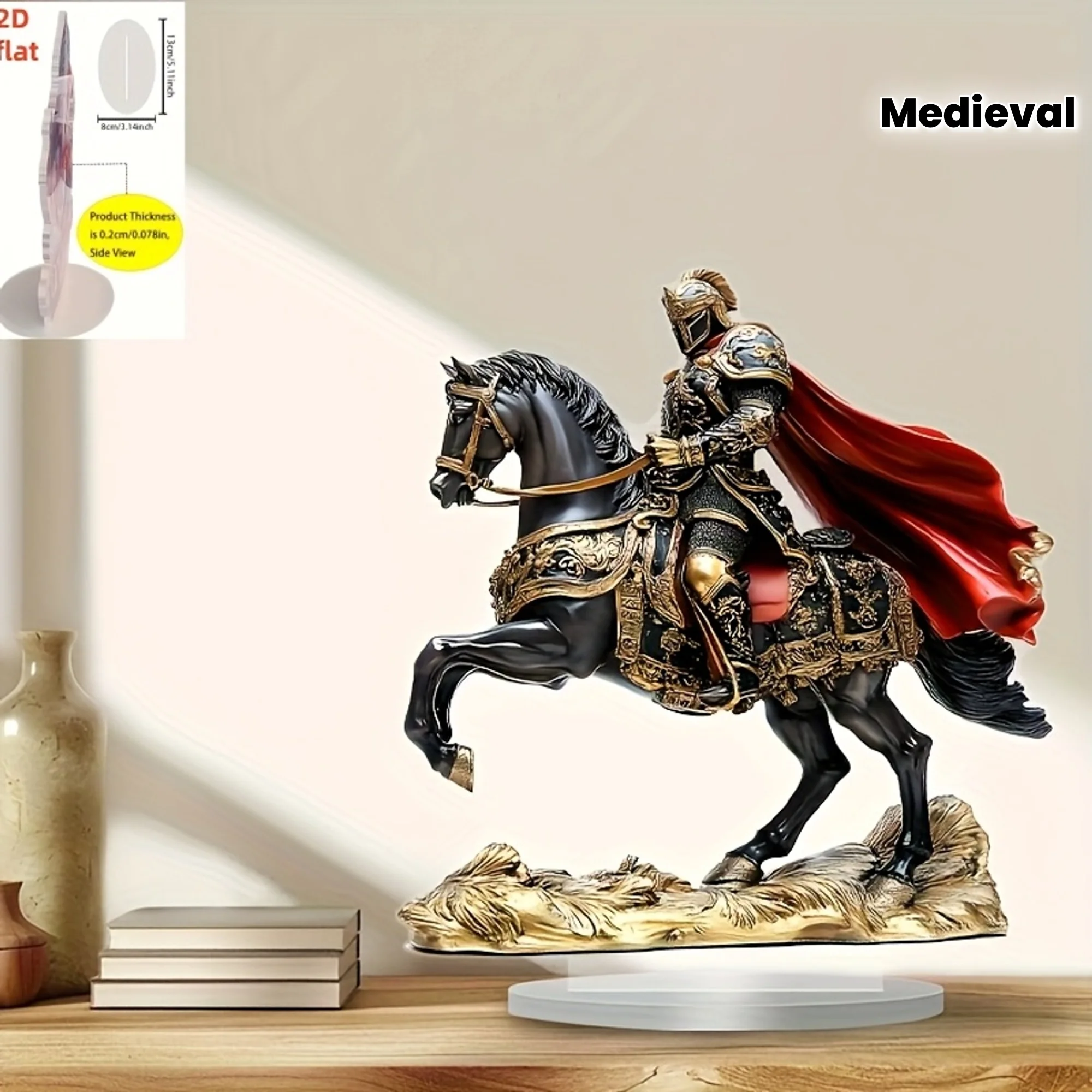 2D Flat, 2D Figure, 1pc, Red-cloaked Knight Statue, Finely Detailed Decorative Ornament, Suitable for Collectors, History Enthus