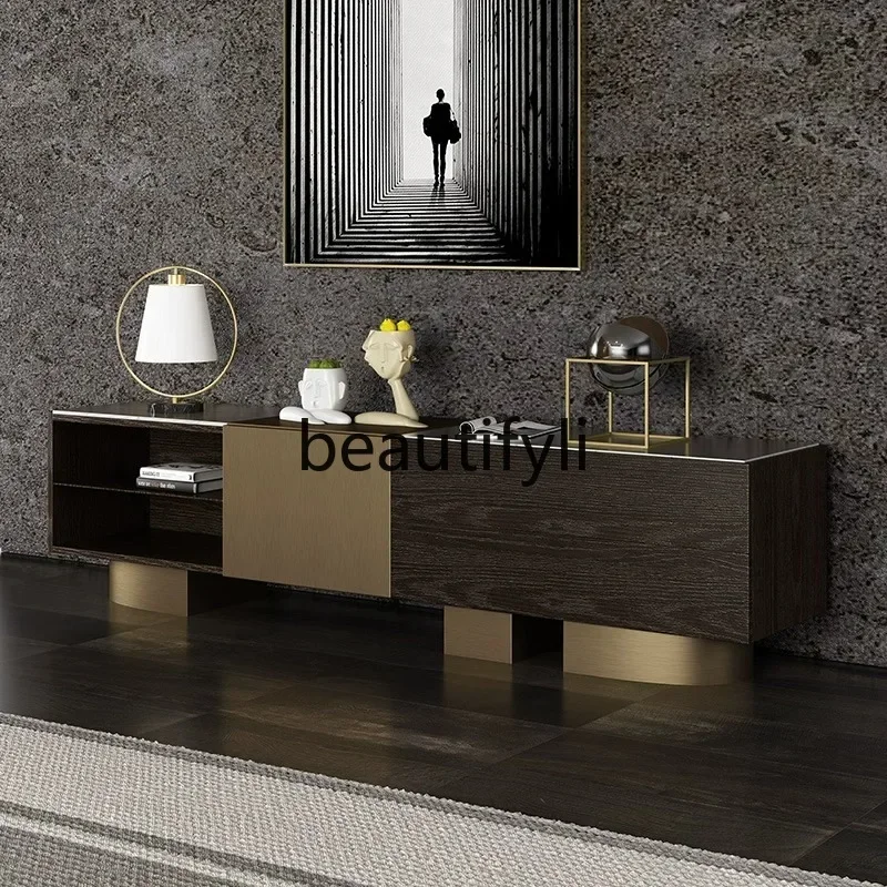 G Italian light luxury rock panel TV cabinet high-end sense large apartment villa living room home designer high-end floor cabin